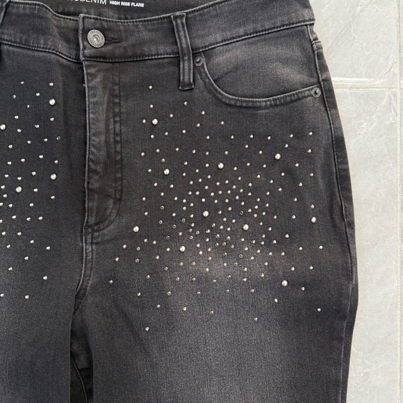 NWOT Women’s INC Denim High-Rise Rhinestone Studded Flare Jeans Plus Size 14 - Picture 4 of 16